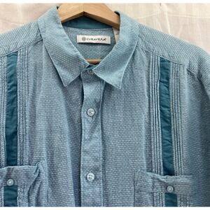 Cubavera Linen Blend Shirt Mens L Blue Short Sleeve Button‎ Up Lounge Rockabilly